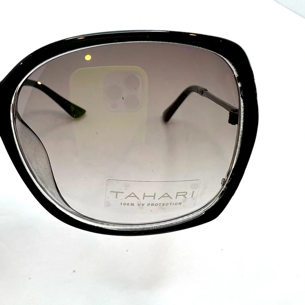 TAHARI 100% UV PROTECTION SUNGLASSES, 2 TONE FRAME, GREY&CLEAR W/CRYSTAL TEAR - Picture 6 of 10